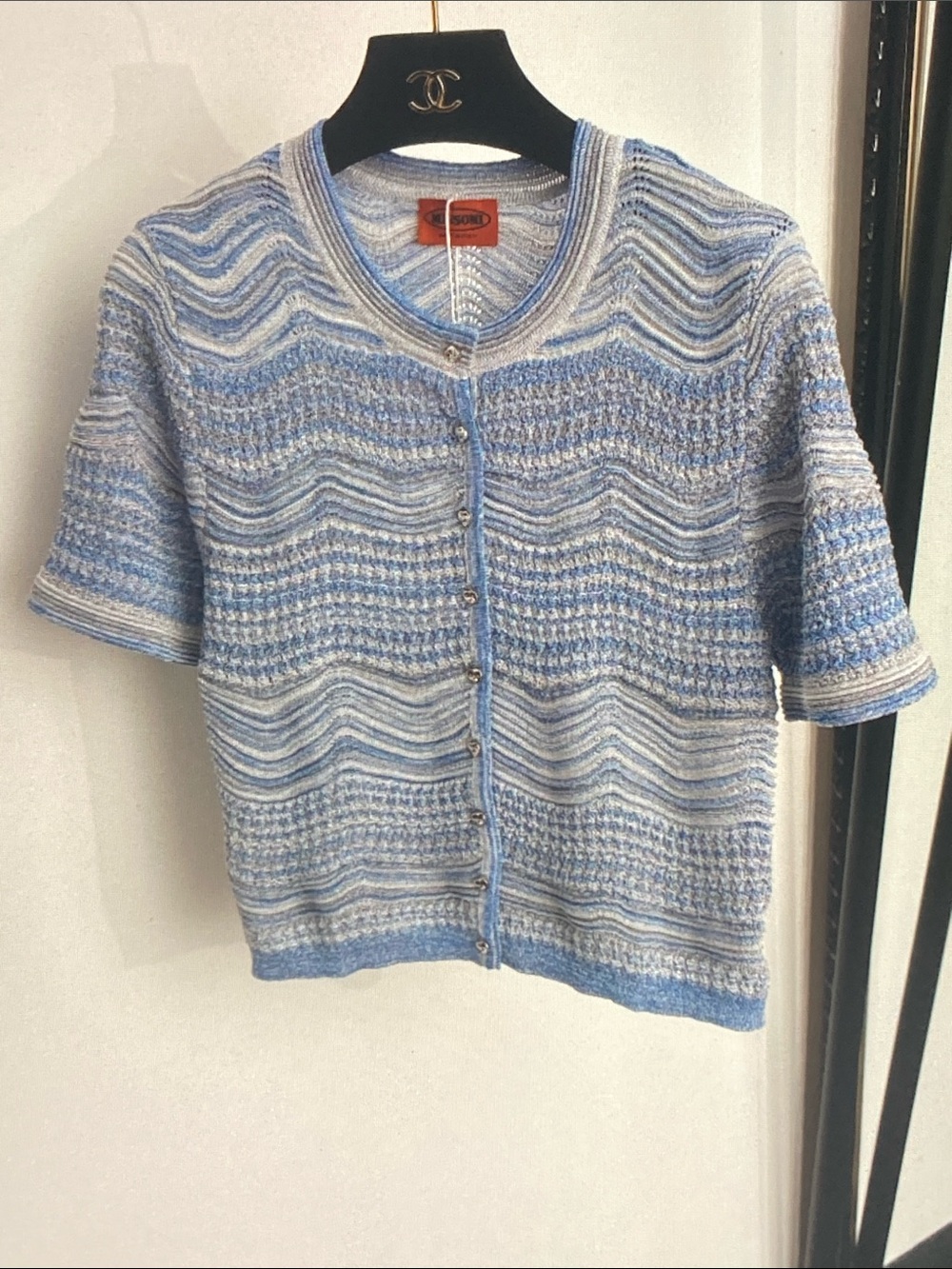 Missoni Blue Wave Stripe Knit Matching Set | Short Sleeve Cardigan
